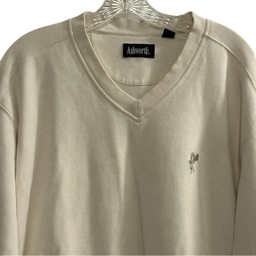 Ashworth Men's V-Neck Golf Pullover Sweater Beige Size L‎ Side Pockets